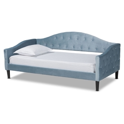 Baxton Studio Benjamin Modern and Contemporary Light Blue Velvet Fabric Upholstered and Dark Brown Finished Wood Twin Size Daybed